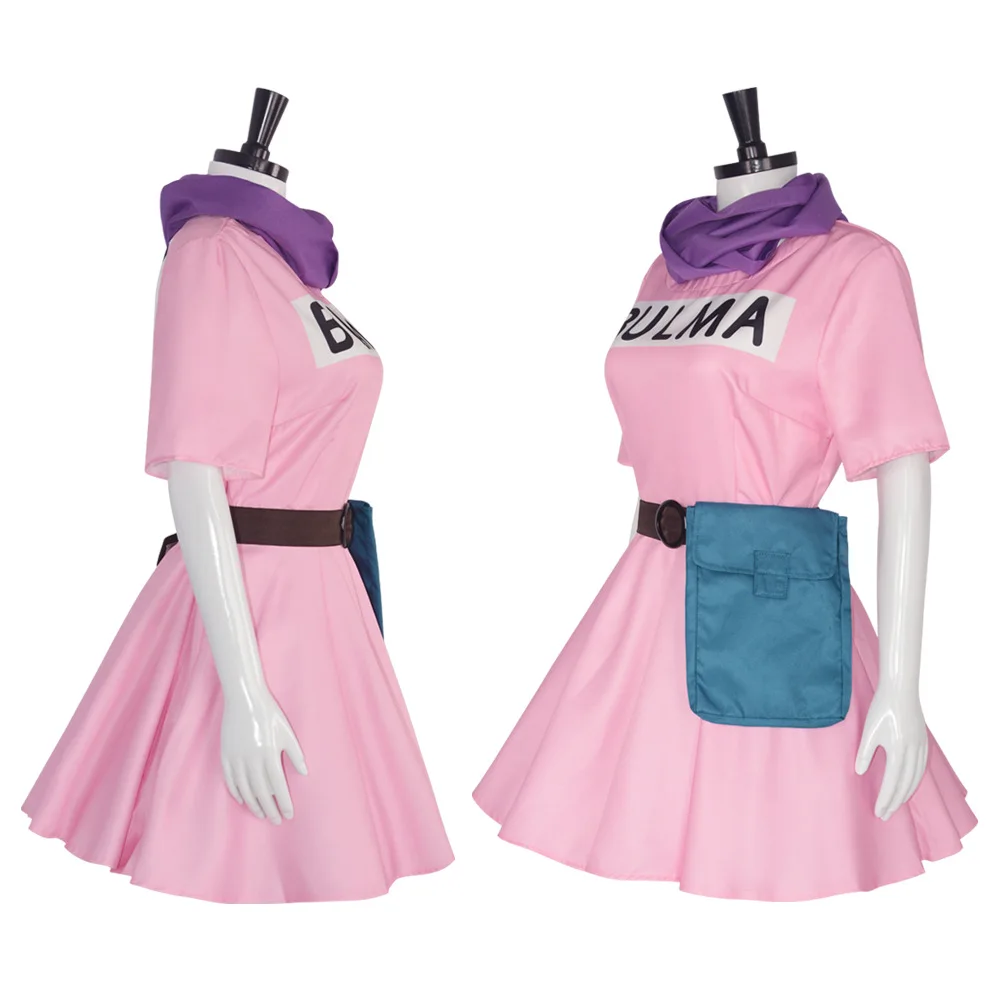 In stock new anime Bulma cosplay costume pink dress uniform Kawaii girls full set costume Halloween carnival women makeup