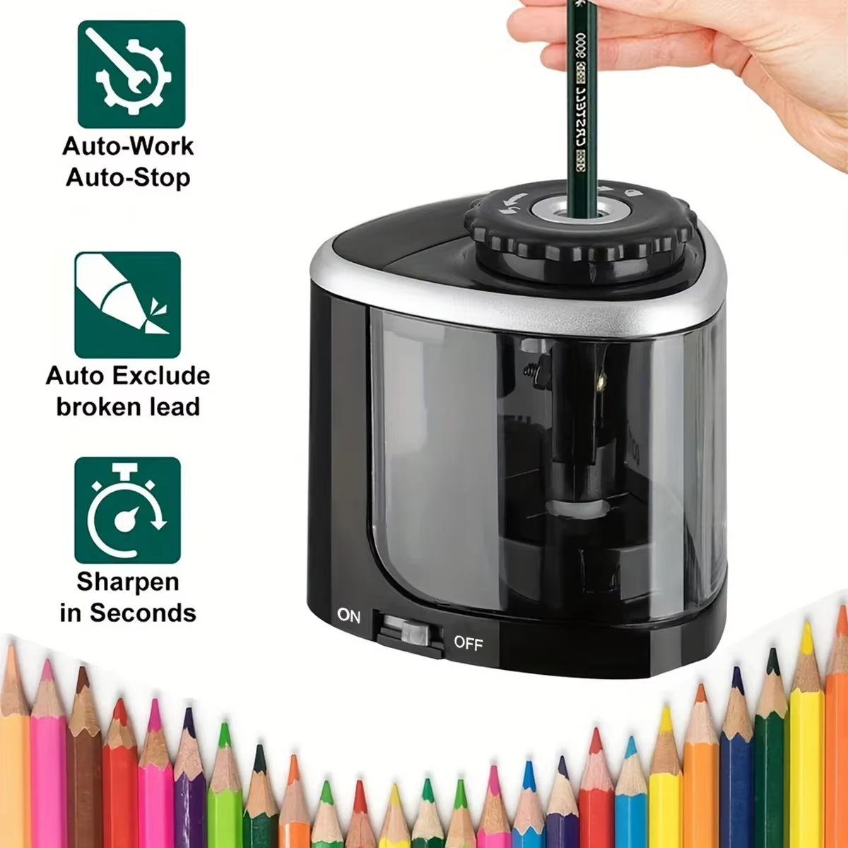 Battery Powered Electric Pencil Sharpener Auto Lead Break Removal Portable Desktop Pencil Sharpener Drawing Stationery Accessory