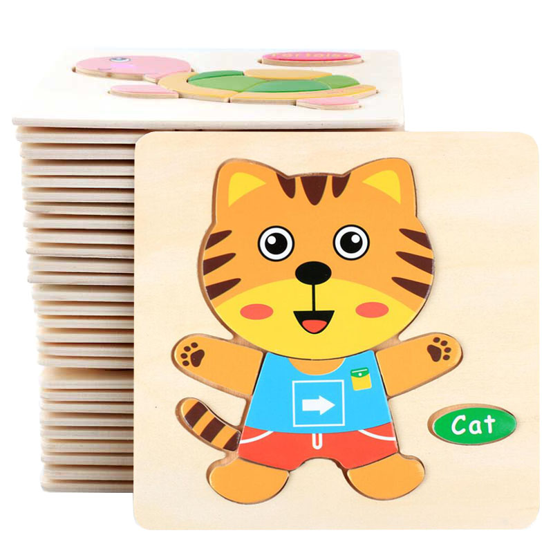 Montessori Wooden Animal Puzzles For Kids Educational Toys 3D Wooden Puzzle Cartoon