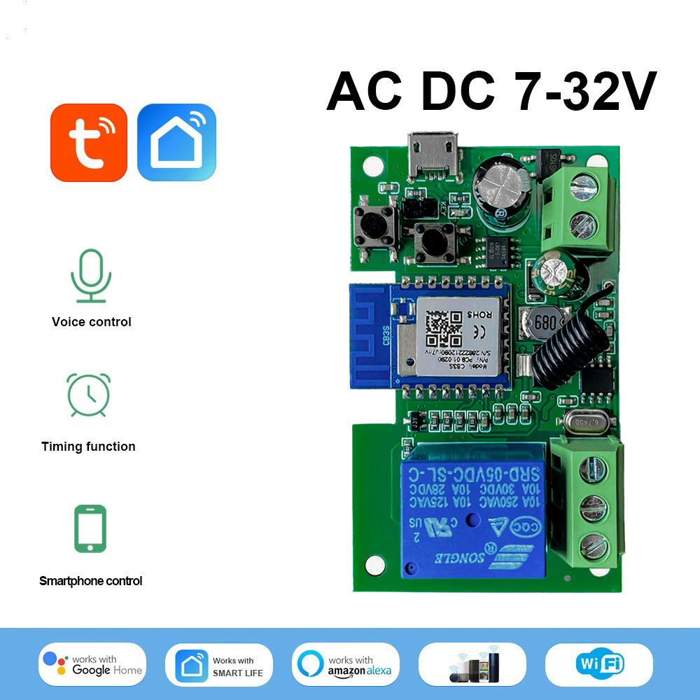 Smart Switch 1CH Tuya Smart Life RF 12V 24V 7-32V AC DC Wifi Switch Work with Alexa Home