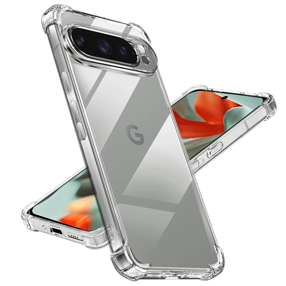 For Pixel 10 9 8 7 6 Pro XL 9a 8a 7a 6a Transparent Shockproof Silicone Clear Case Airbag Back Cover