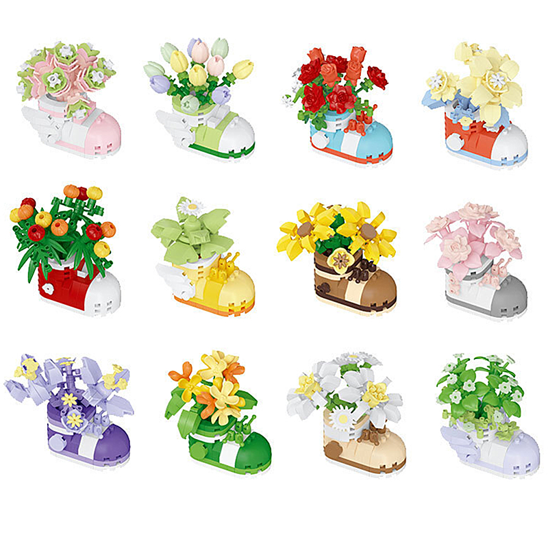 New product creative micro-particle leisure building block toys Shoe Flower Qimeng series desktop decoration ornaments