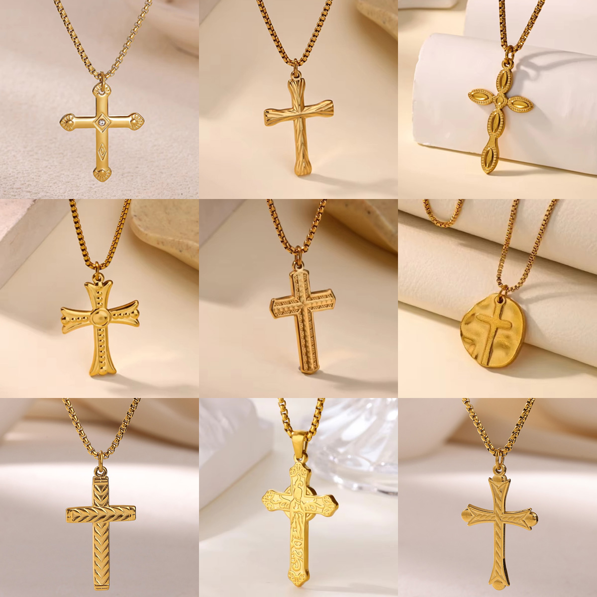 Stainless Steel Cross Pendent Necklaces for Women Men Gold Color Religion Clavicle Chains Necklaces 2026 Trend Jewelry Wholesale pen gpt