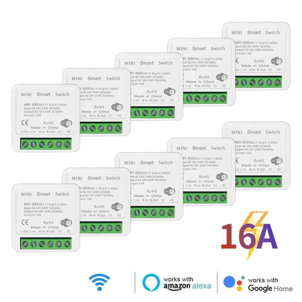 Tuya Wifi+Bluetoot Mini Smart Switch 16A DIY Light Switches 2 Way Wireless Smart Break Smart Life App Alexa Home Alice lightify