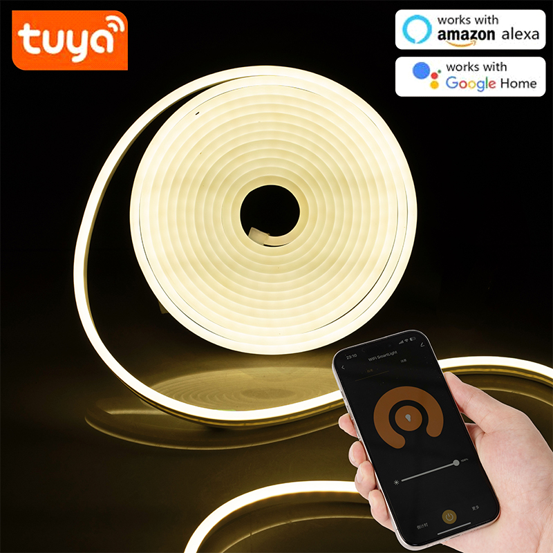 EU Plug DC12V 24V Tuya Smart WiFi APP Neon LED Strip Silica Neon Lamp Tape Backlight Home Decoration work with Alexa Home