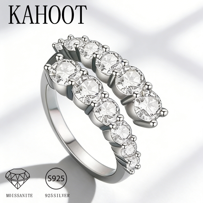 A New, Fashionable, Retro, Elegant, and Classic 925 Sterling Silver Moissanite Open Ring, One Size Fits All.