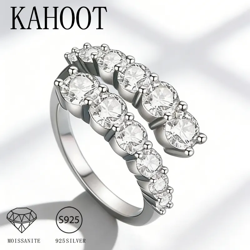 A New, Fashionable, Retro, Elegant, and Classic 925 Sterling Silver Moissanite Open Ring, One Size Fits All.