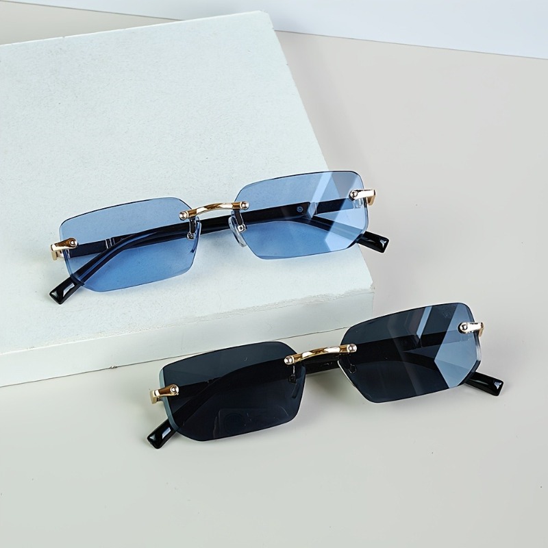 2 Pairs of Frameless Minimalist Style Small Frame Fashionable Glasses Y2K Style Men's and Women's Decorative Sunglasses