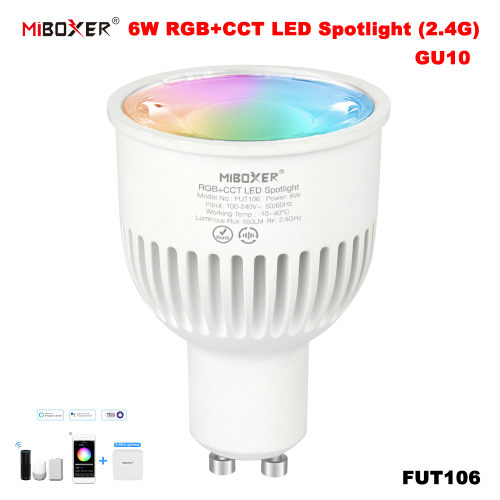 Miboxer FUT106ZR Smart TUYA Zigbee 3.0+2.4GRF AC100-240V 6W GU10 RGB+CCT Brightness/color temperature adjustable LED Spotlight