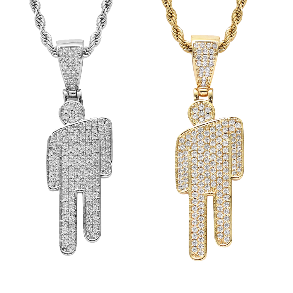 Hip Hop Necklace Stainless Steel Skew Head Zircon Couple Pendant Necklace Full of Zircon Pendant Street Fashion Necklace
