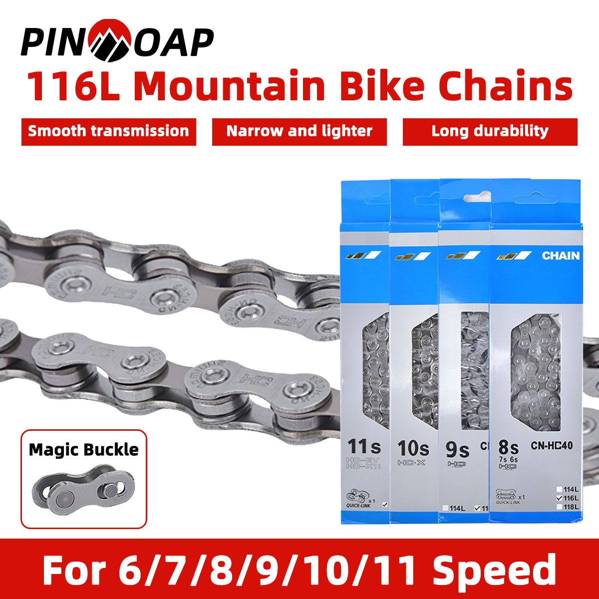 PINMOAP Bicycle Chain 6/7/8/9/10/11Speed Durable Riding Chain Smooth Shifting Strong Wear Resistant Suitable For Bicycle Repair