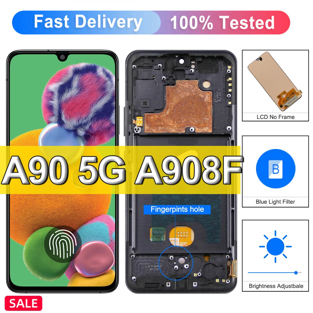 6.7" LCD For Samsung A90 5G Display Touch Screen Assembly Replacment with Frame For Samsung A90 SM-A908B SM-A908N