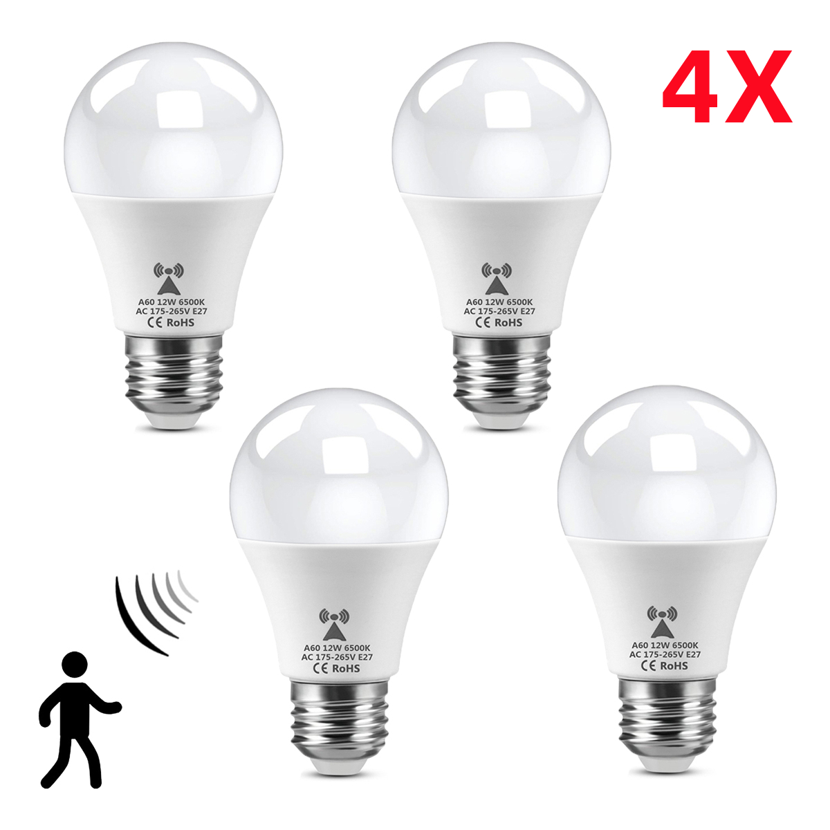 2/4PCS E27 LED Light Bulbs with Strong Penet Wall Radar Sensor,Night Lamp for Doorway Stair Patio,Works in Dark,AC100-240V