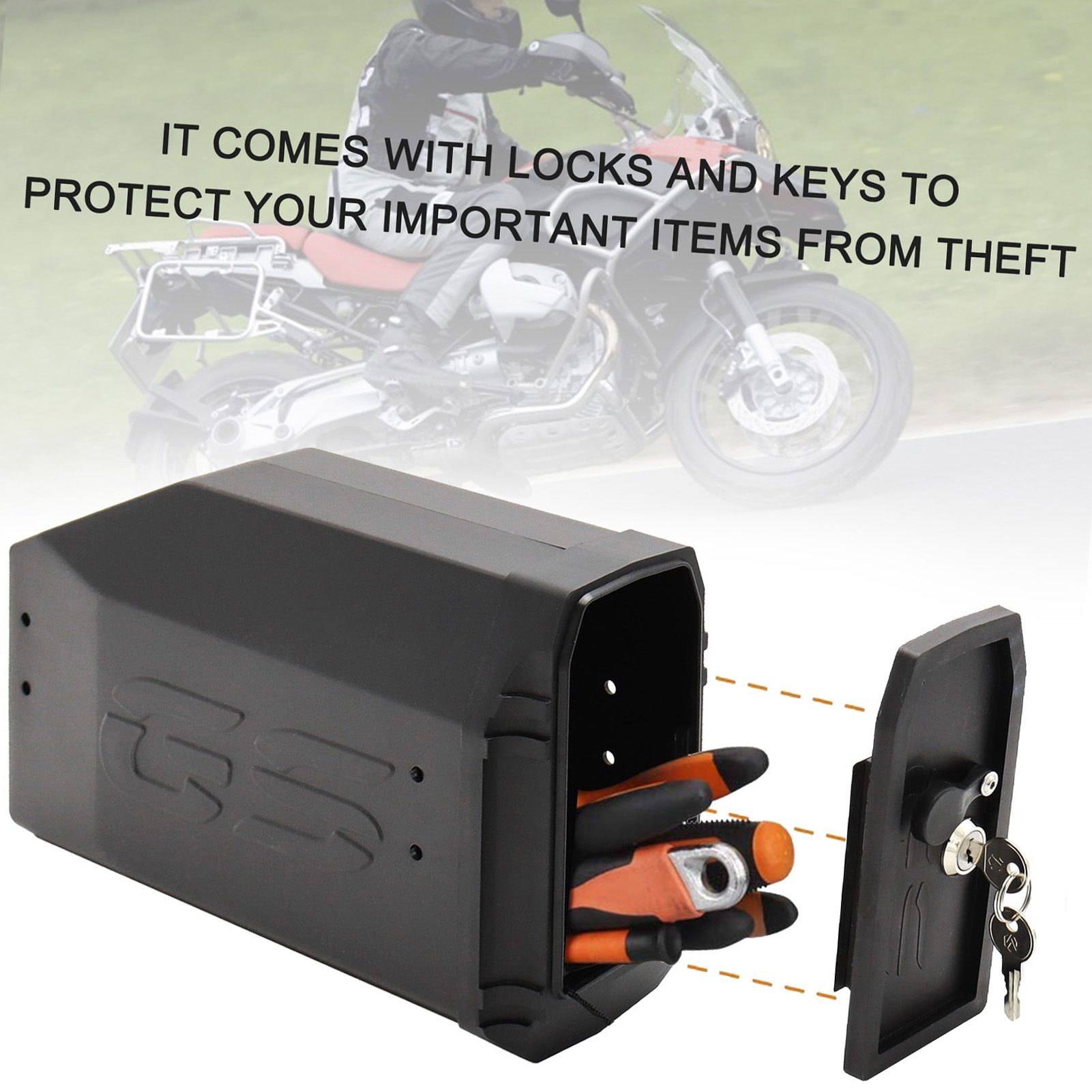 Motorcycle Tool Box Large Capacity Plastic Portable Motorcycle Toolbox with Keys Replacement for BMW R1200GS 2008-2018