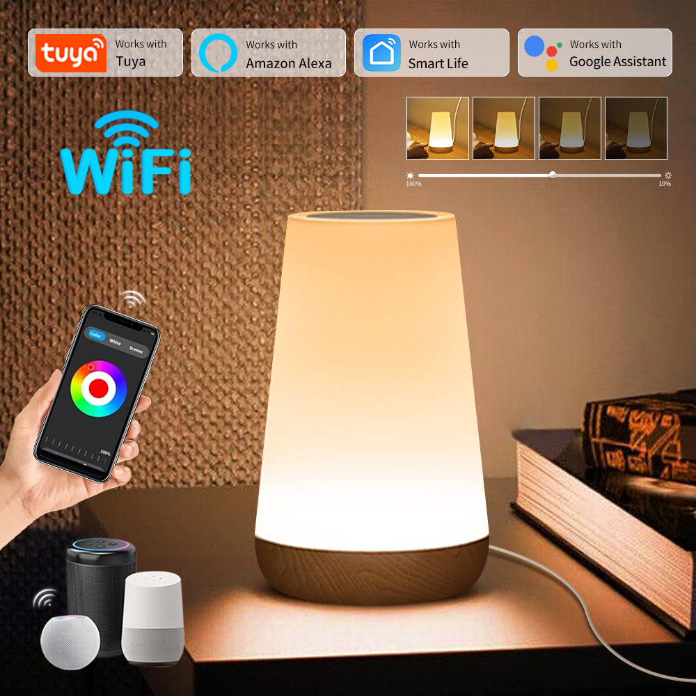 TUYA WiFi Night Light LED Smart Touch Bedside Lamp USB Charging Table Lamp Dimming Night Lamp Room Decor Lamp Alexa Home