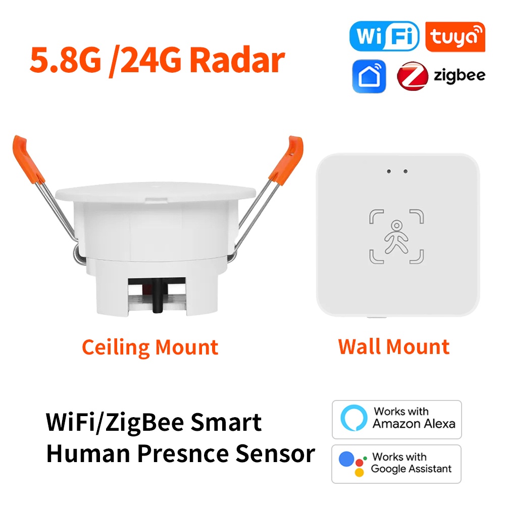Tuya Smart Life ZigBee /Wifi MmWave Human Presence Motion Sensor 5.8G/24G With Luminance/Distance Detection For Alexa