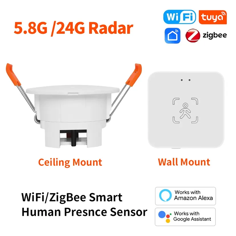 Wifi Human Presence Motion Sensor with Luminance/Distance Detection 5/110/220V Tuya Smart Life Home