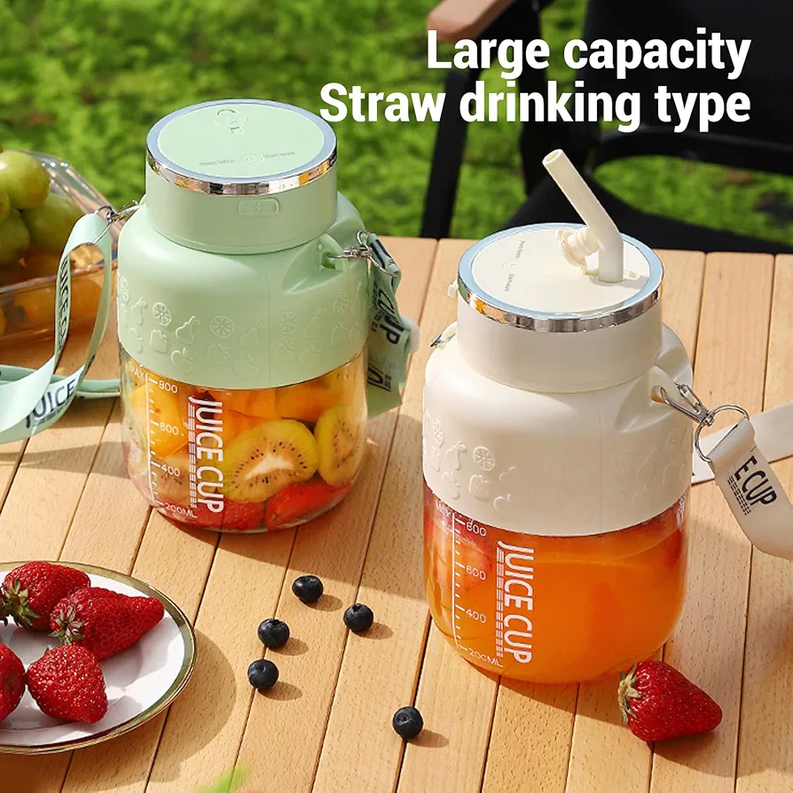 Portable Electric Fruit Juicer, 1200ml 14 Blades USB Rechargeable Sports Bottle, Juice Cup, Mixer for Shakes and Smoothies