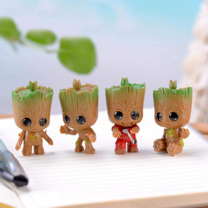 4Pcs/Set Cute Groot Miniature Model Home Supplies Decoration Figurine Handicrafts Anime Hero Tree Man Character Decoration