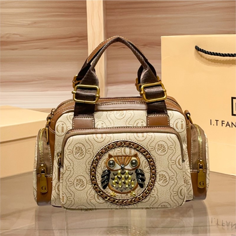 Boston Pillow Bag Women's 2025 New Light Luxury Brand Fashion Old Flower Owl Handheld Crossbody Bag Exquisite