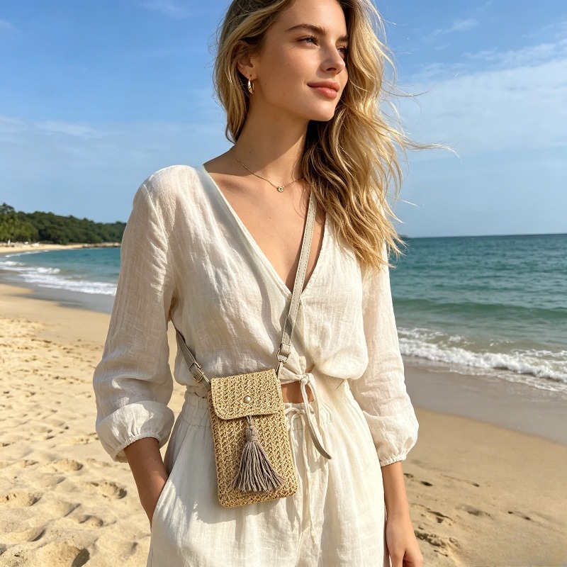 1/2pcs New Mini Niche Straw Crossbody Bag Women's Woven Bucket Bag for Beach Vacation