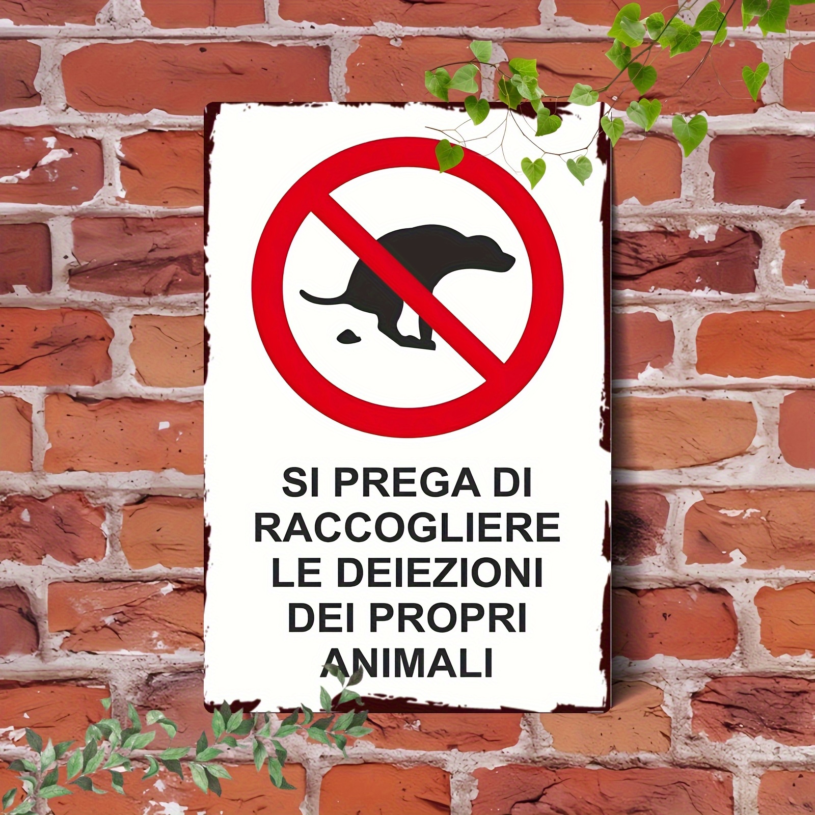 2D Flat, 1pc Metal Pet Poop Sign, Traditional Iron Wall-Mounted Dog Waste Reminder Sign with Italian Text, 20x30cm/8x12in for