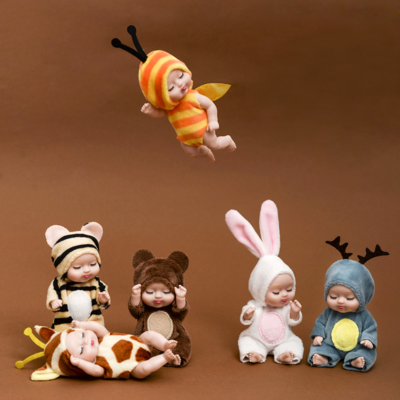 2pcs 13cm Sleep Baby Doll New Fashion Simulation Rebirth Dolls Mini Cute Doll Cartoon Animal Kids Toy for Children Birthday