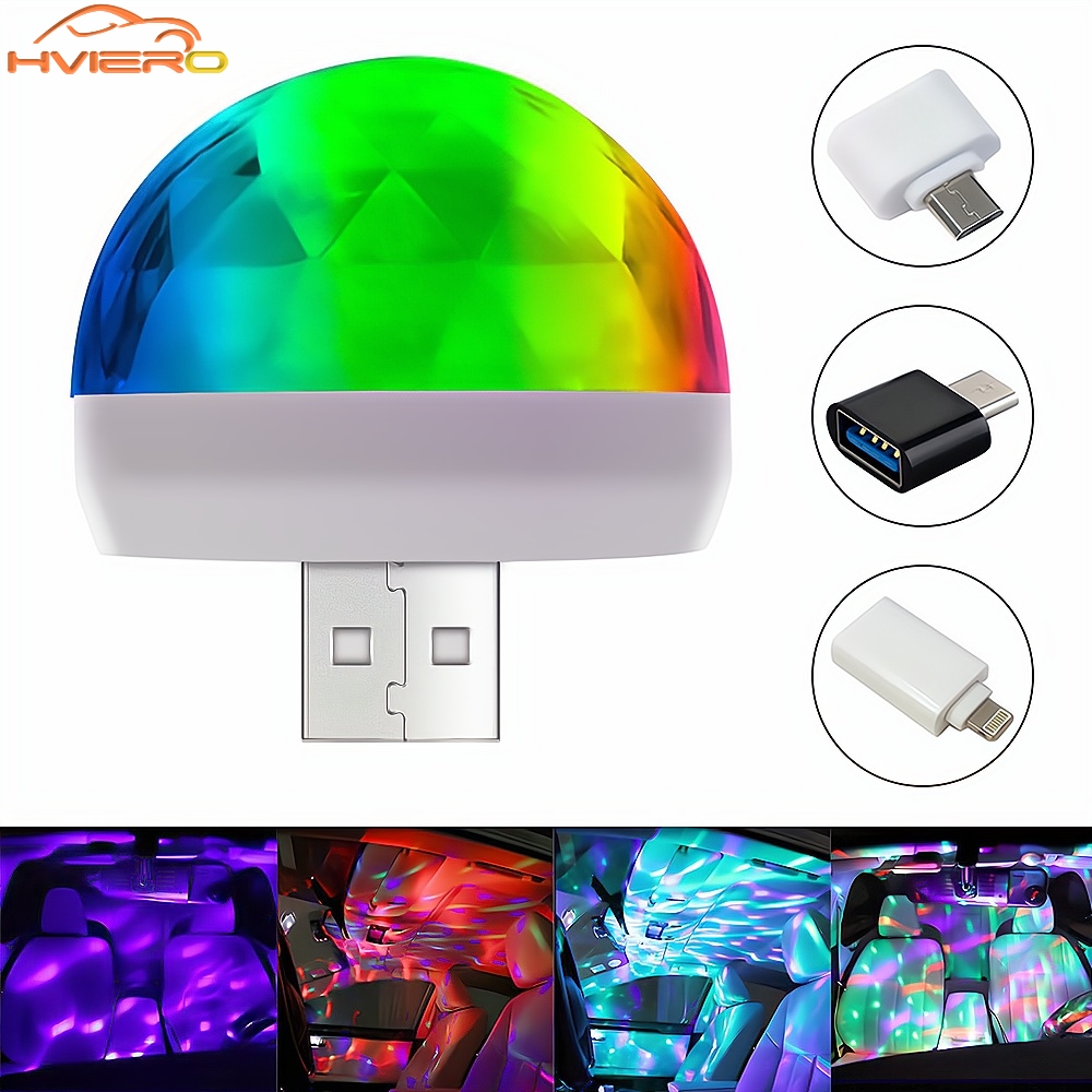 Car USB Ambient Light DJ RGB Mini Colorful Music Sound Led USB Interface Holiday Party Atmosphere Interior Dome Trunk Lamp