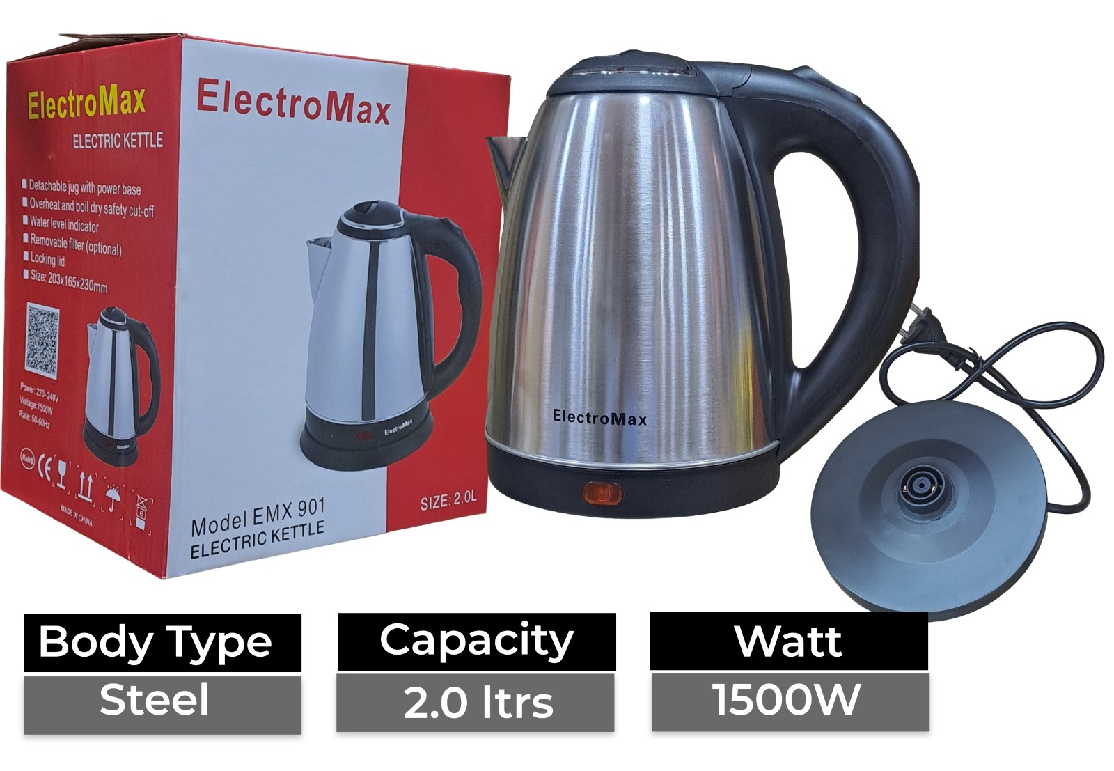 CROME CR705 Stainless Steel Electric Kettle - 2L | 1500W | Fast Boil