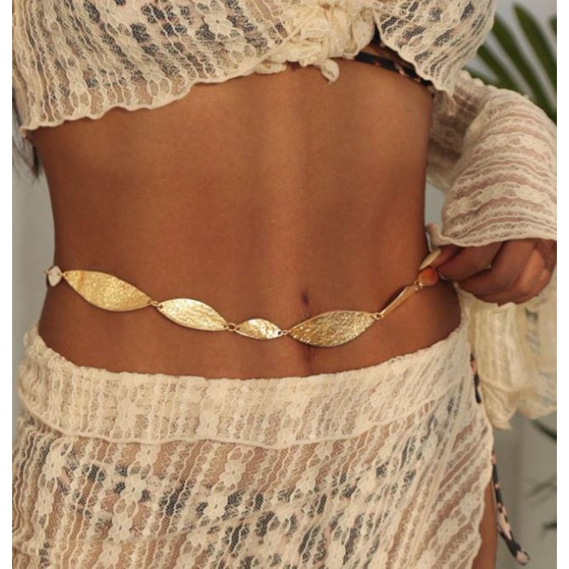 New Trendy Irregular Metal Leaves Waist Chain for Women Vintage Style Gold Color Dress Jeans Skirt Belly Chain Body Jewelry