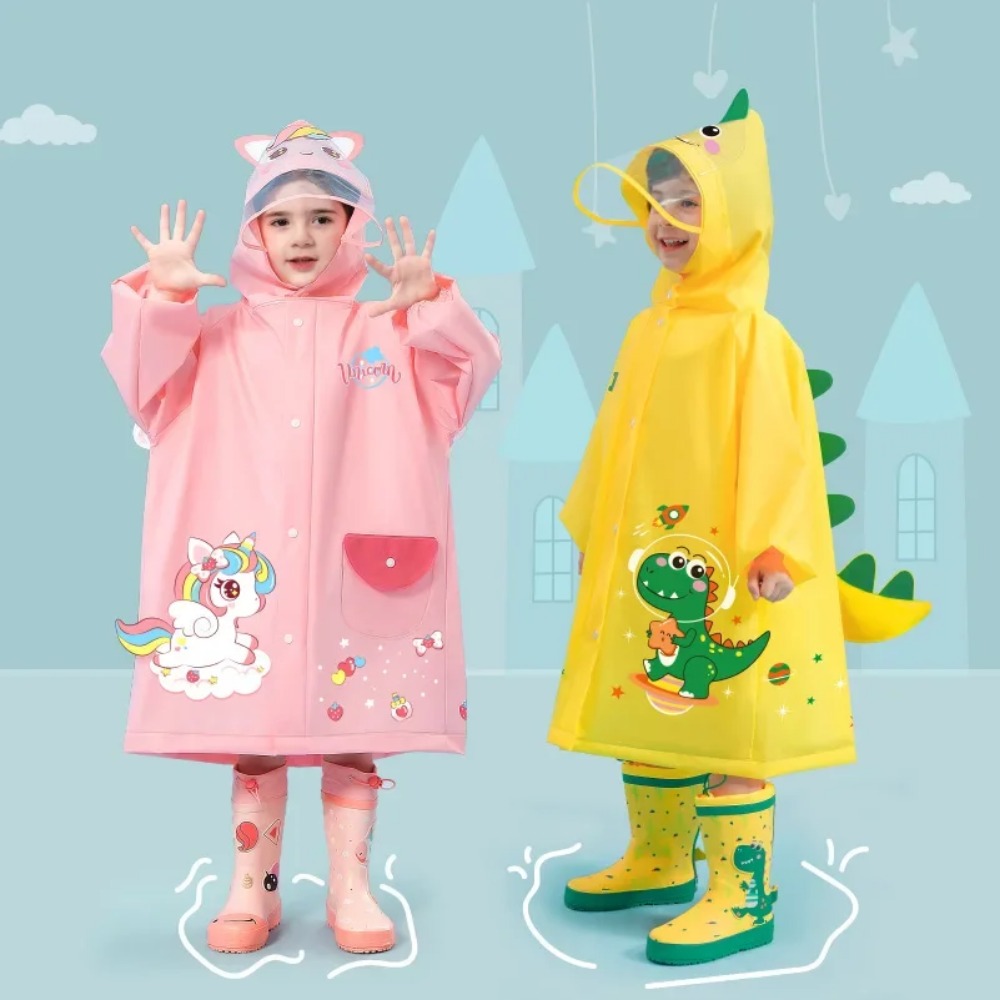 Cute Kids Raincoat Wateproof Children Dinosaur Unicorn Rain Poncho Rain Coat Jacket with Backpack Position Student RainWear