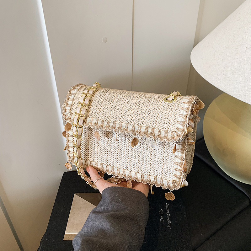 2025 Summer Trendy Fringe Straw Bag Women's Small Square Crossbody Purse Casual