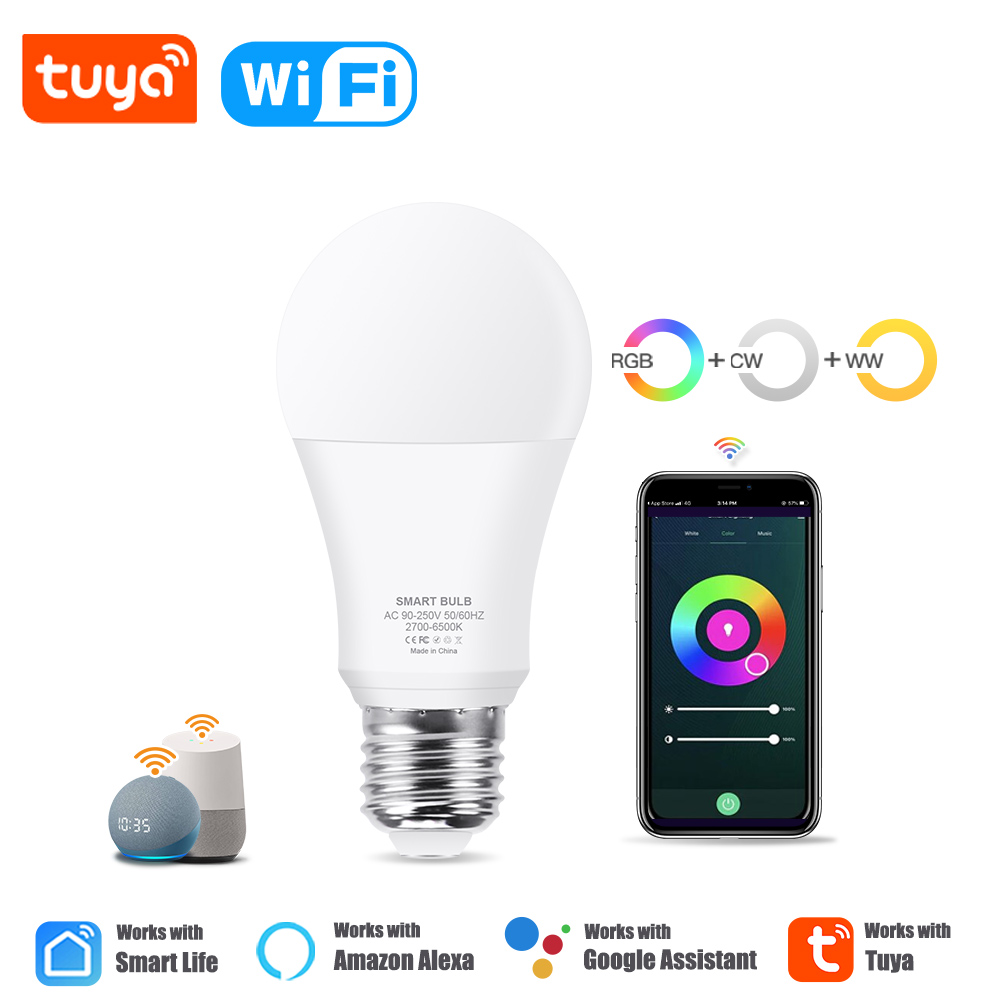 AC 85-265V Tuya Smart WiFi LED Light Bulb E27 12W 15W 18W Alexa Lamp Smart Life APP Operated Assisatnt Echo Voice Control