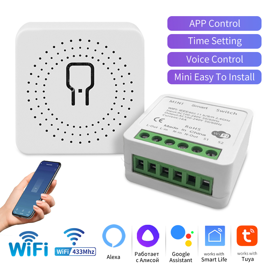 16A 20A Tuya Smart WiFi Switch RF 433Mhz Receiver Breaker Relay Module 2-way Control Smart Life App Remote Alexa Home