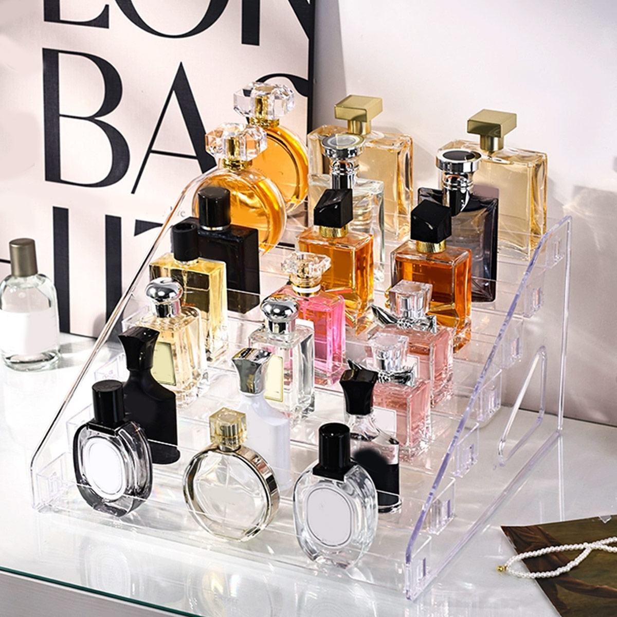 1pc,Transparent multi-layer perfume storage rack, cosmetics display rack, dressing table sorting rack, nail polish rack