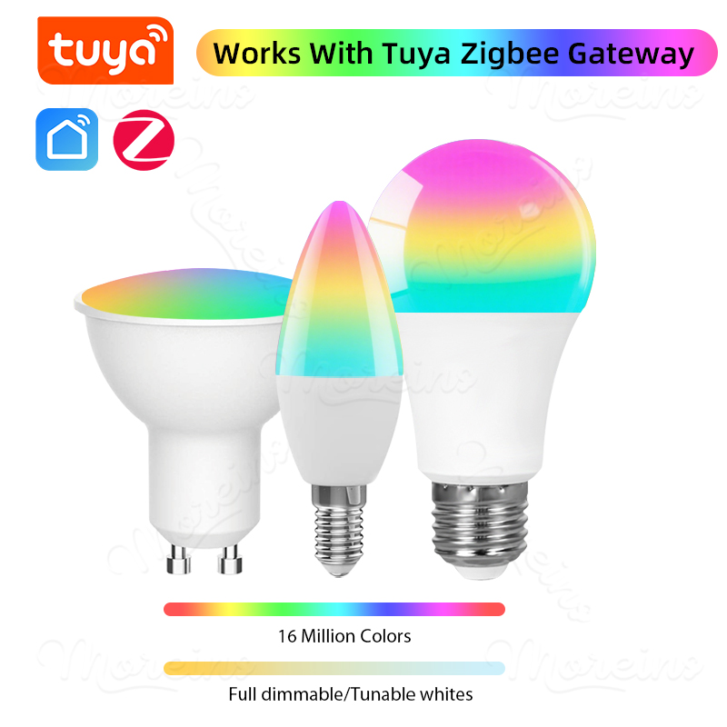 Zigbee Bulb E27 E14 GU10 Tuya Smart Life APP Gateway Hub Voice Control Works With Alexa Google Home Dimming Color Tuning Timing