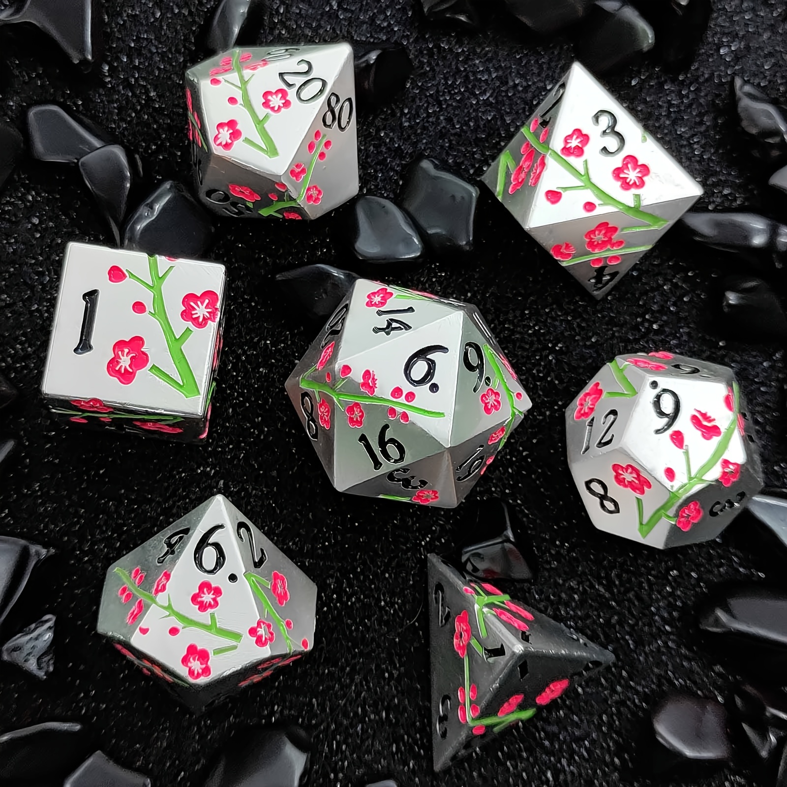DnD Plum Blossom Metal Dice Set, Sharp Angle D20 Dice for Dungeons and Dragons, Polyhedral Suitable for DnD Table Games