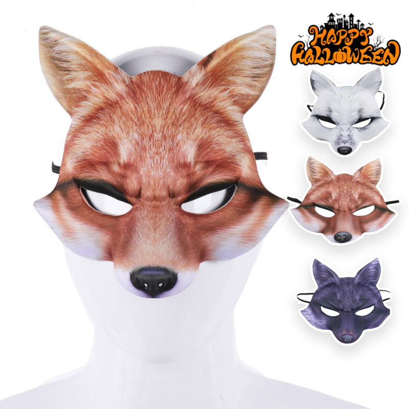 Breathable EVA Fox Half Mask Halloween Animal Cosplay Prop White Fur Effect Party Masquerade Lightweight Face Cover
