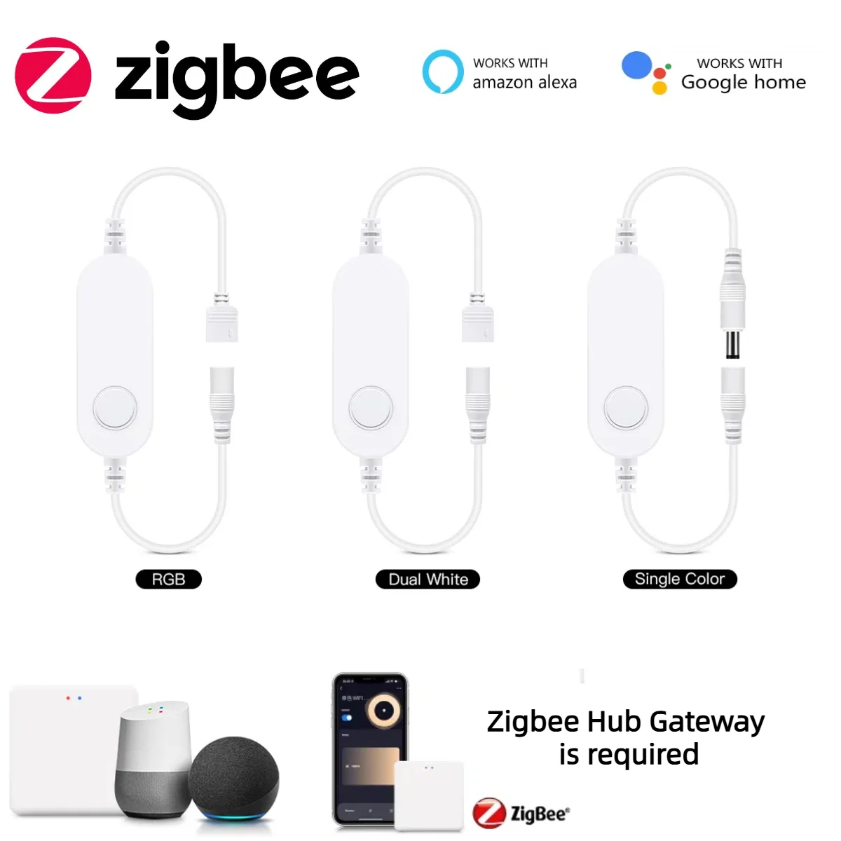 DC12V-24V Zigbee Smart WiFi LED Controller For Single Color/RGB/CCT LED Light Work With Zigbee Gateway Alexa Home APP lightify