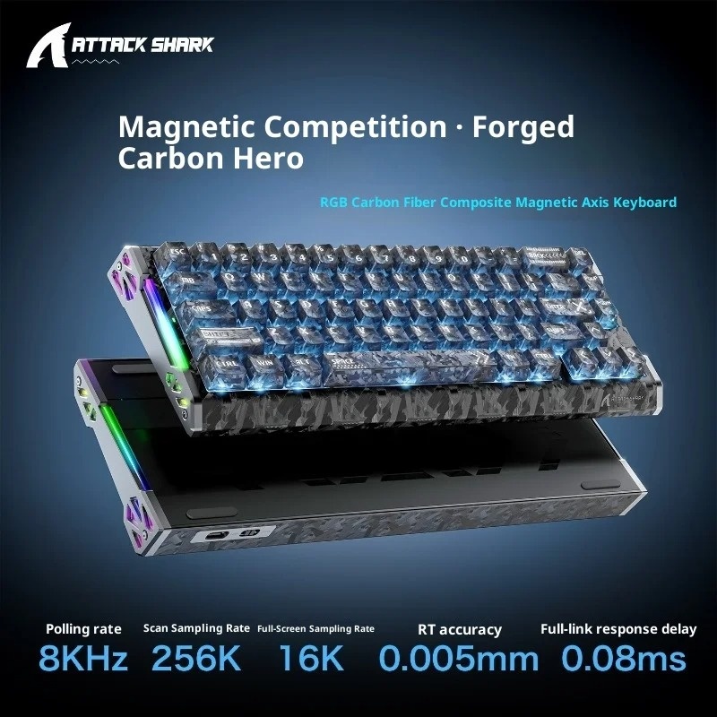 Attack Shark R68HE E-sports Magnetic Switch Mechanical Keyboard with Carbon Fiber Design, Specially for Valorant and Delta Force