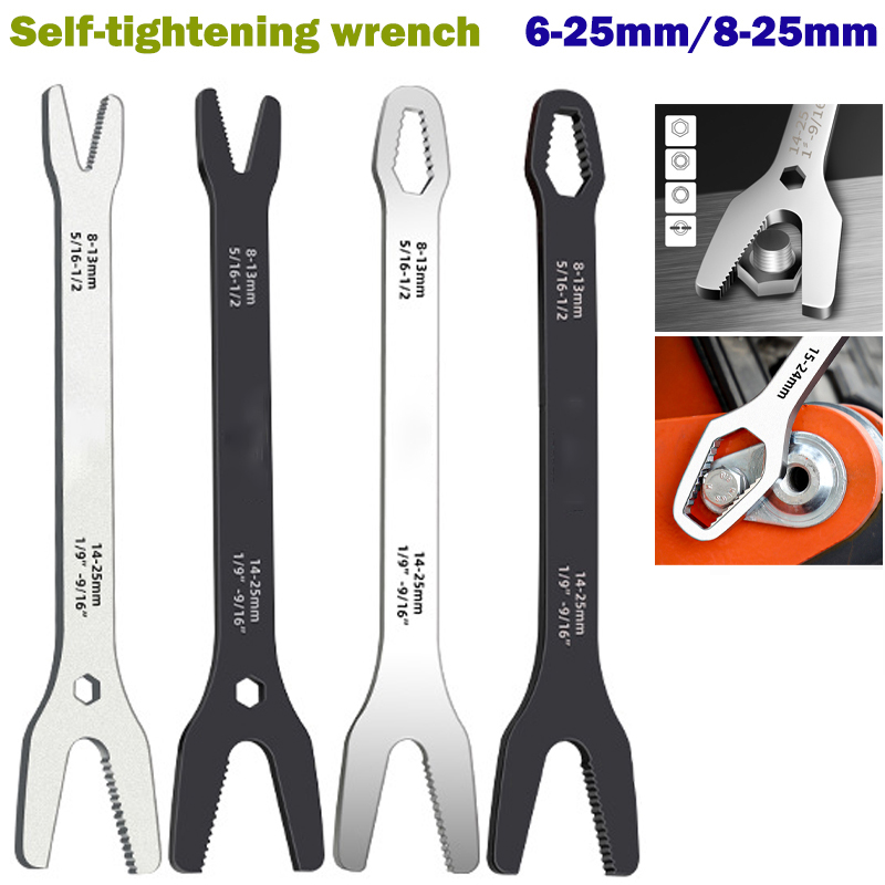 6-25mm Multifunctional Self Tightening Wrench Double Head Adaptive Nut Key Bicycle Repair Auto Machinery Workshop Hand Tools