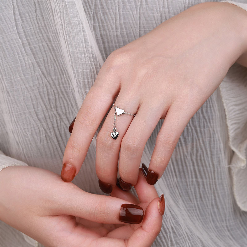 A Girl 1Pcs Elegant Love Chain Adjustable Ring Sweet Korea Temperament Color Heart-Shaped Ring Cute Design Jewelry for Women