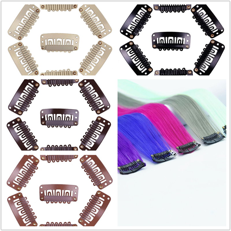 24Pcs Wig Clips 32mm Snap Clips For Hair Extension Tools U-Shape 6 Teeth Hair Clip Black/Beige/Brown/Dark Brown
