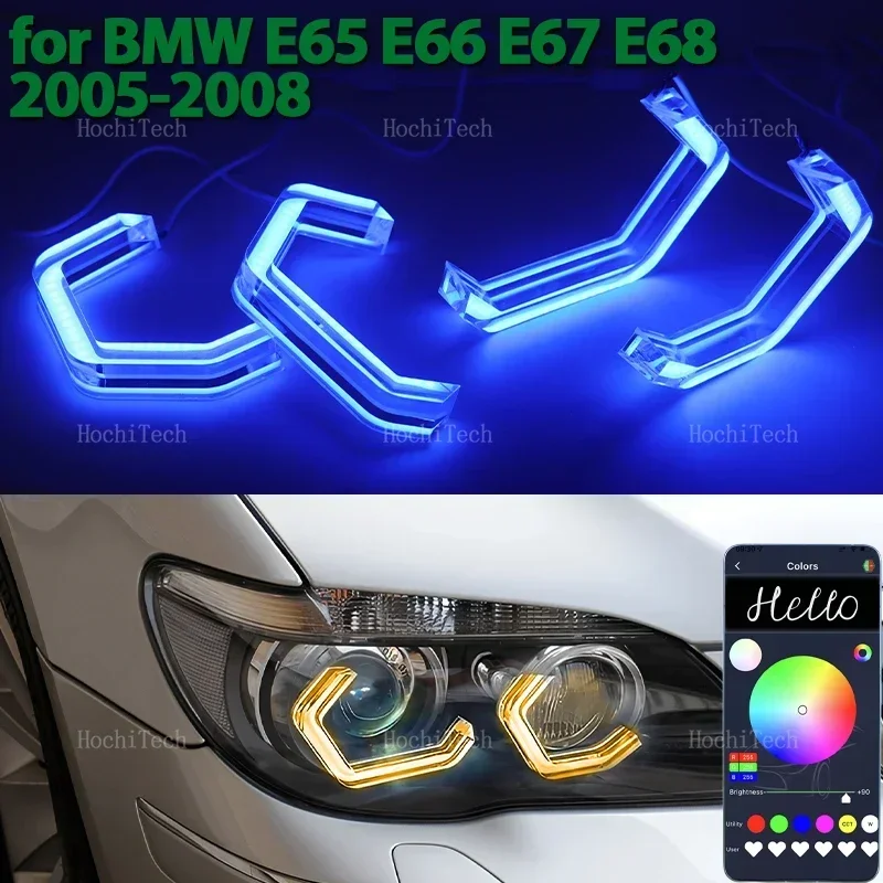 M4 Style RGB Ring Angel Eyes Phone APP Control Remote LED Headlight Rings for BMW 7 Series E65 E66 E67 E68 Alpina B7 2001-2008 dr. eyemo