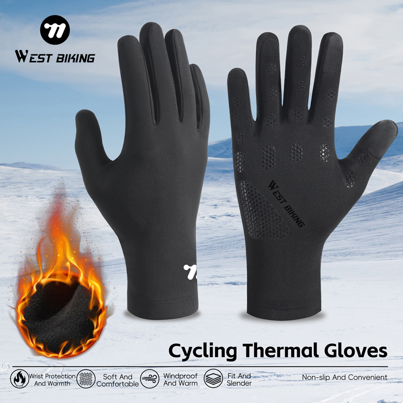 WEST BIKING Winter Men Thermal Gloves Cycling Windproof Full FingerGloves Touch Screen Fleece MTB Road Bike Warm Sport Gear