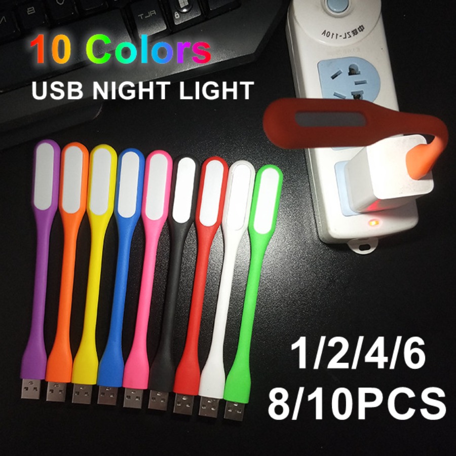 10PCS 10 Colors USB 5V LED Reading Lamp Mini Foldable Book Light Camping Night Light Table Lamps Power Bank PC Notebook Laptop
