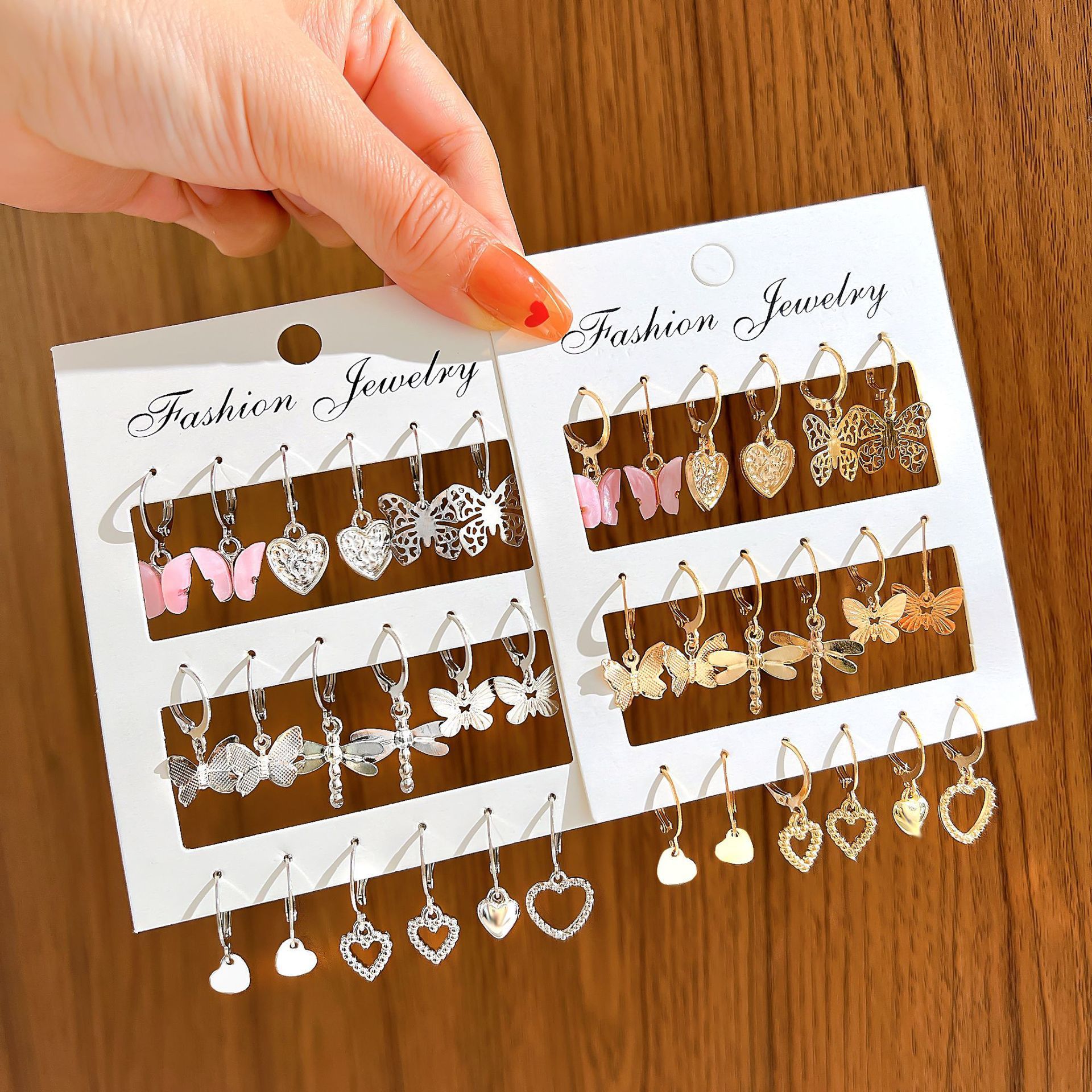 9 Pcs Cute Butterfly Heart Drop Earrings Set Fashion Gold Silver Color Girls Geometric Metal Acrylic Earrings 2024 Jewelry s