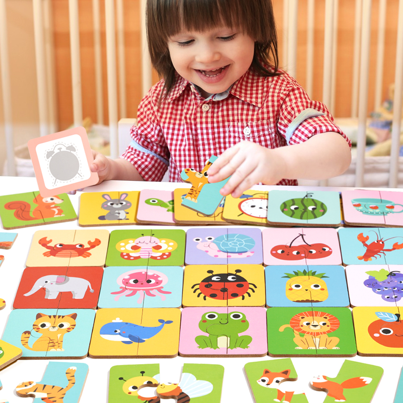 Montessori Shape Matching Board Game Wooden Find Shadow Matched Images Animal Fruit Blocks Puzzles Educational Toys For Children