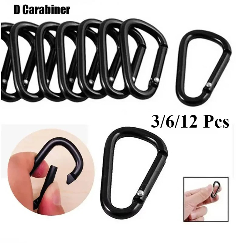 3/6/12Pcs Black Aluminum Alloy D Hook Hiking Buckle Durable Outdoor Gear