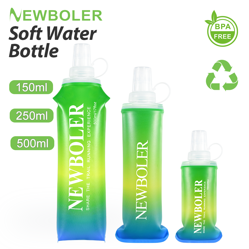 NEWBOLER 150/250//500ml Water Bottle TPU Folding Soft Flask Outdoor Sport Water Bag Collapsible Water Bottle Running Camping